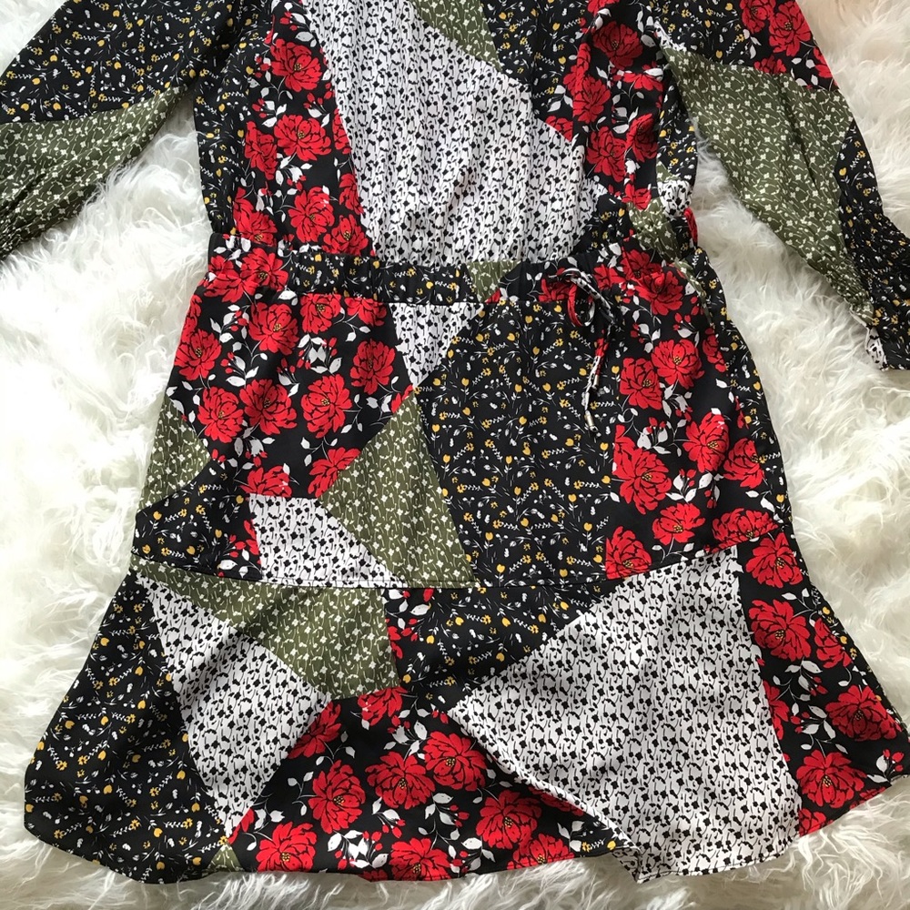 Libby Edelman Floral Patchwork Dress Red Black Wht - Picture 4 of 7
